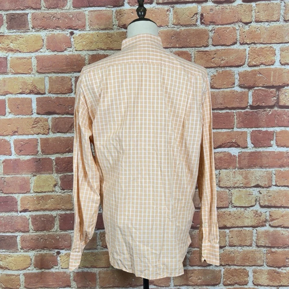 Tommy Bahama Mens Orange Plaid Button Down Long Sleeve Dress Shirt 17.5 36/37 XL